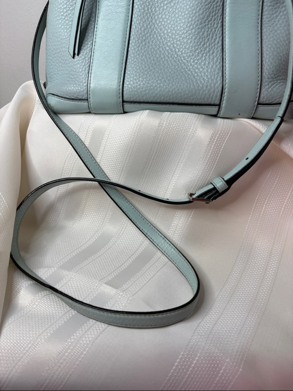 Coach Bleecker Mini Preston Satchel in Sea Mist Pebbled Leather with Strap - Picture 6 of 15